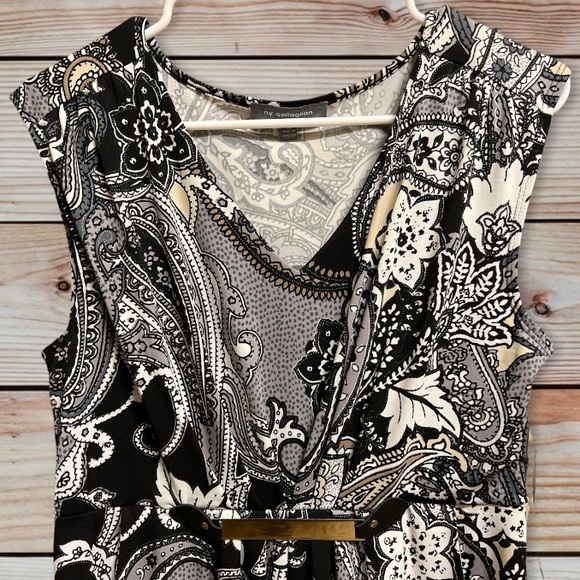 NY Collection Paisley Print Black Dress Macys Women's Medium M - Picture 2 of 13